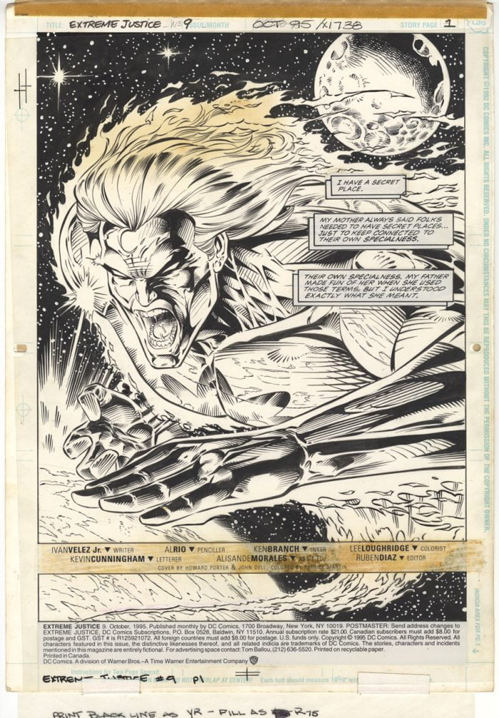 Extreme Justice #9 page 1 1995 Splash Page by Al Rio for DC Comics