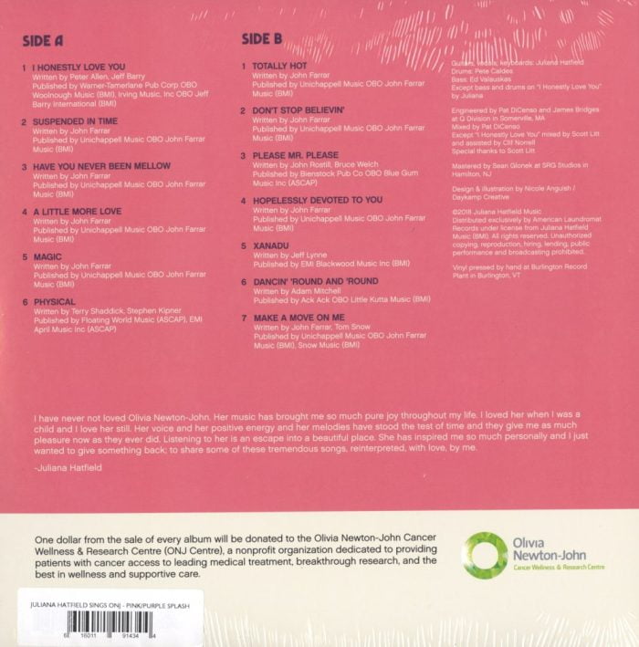 Juliana Hatfield - Sings Olivia Newton-John - Limited, Pink Vinyl, LP, American Laundromat Records, 2019