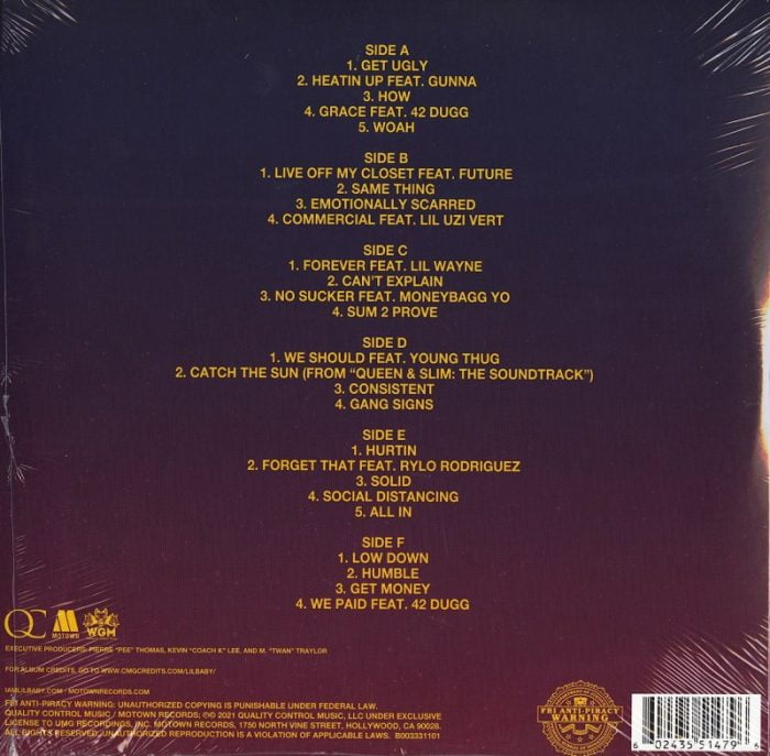 Lil Baby - My Turn - Deluxe, Black Ice Vinyl, 3XLP, Quality Control, 2021