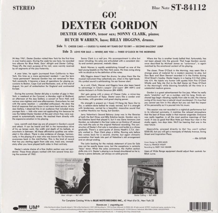 Dexter Gordon - Go! - Limited Edition, 180 Gram, Vinyl, LP, Reissue, Blue Note, 2021