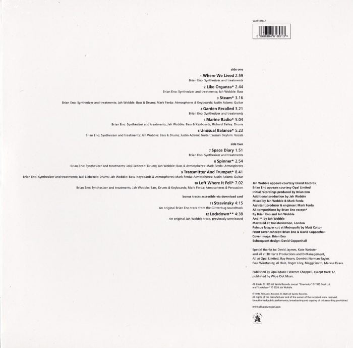 Brian Eno & Jah Wobble - Spinner - 25th Anniversary, Vinyl, LP, Bonus Tracks, All Saints, 2020