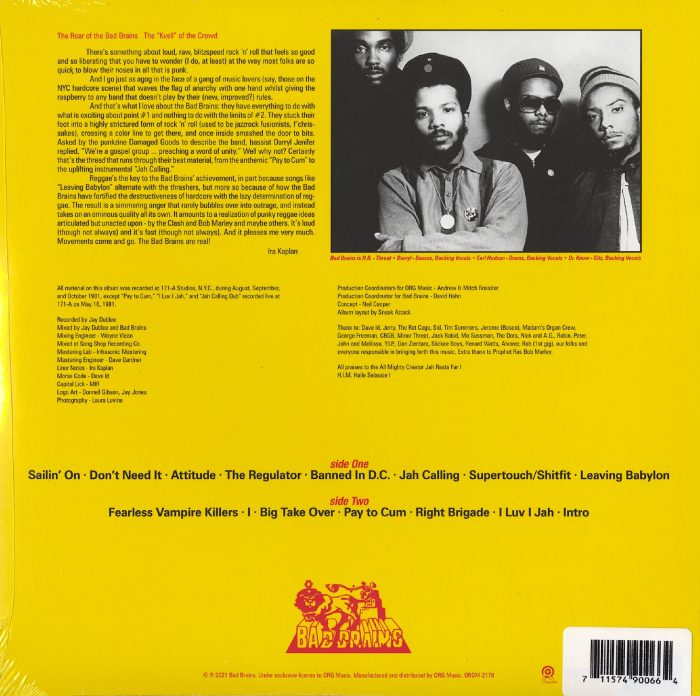 Bad Brains, Bad Brains, Limited Edition, Transparent Red Vinyl, LP, Org Music, 2022