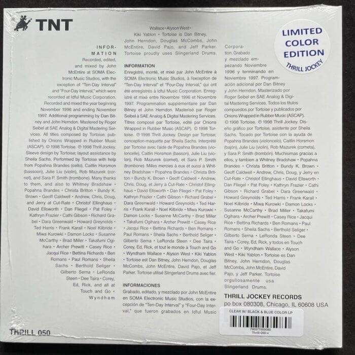 Tortoise - TNT - Limited Clear with Black and Blue Double Vinyl, Thrill Jockey, 2023